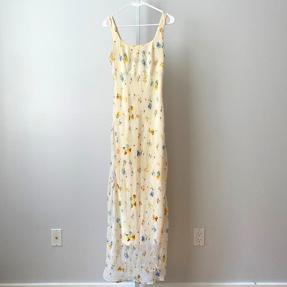 Y2K All That Jazz M Cream Fairy Floral Crinkle Maxi Dress cottagecore 90s